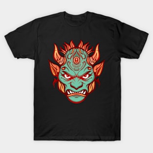 Angry green gargoyle with horns T-Shirt